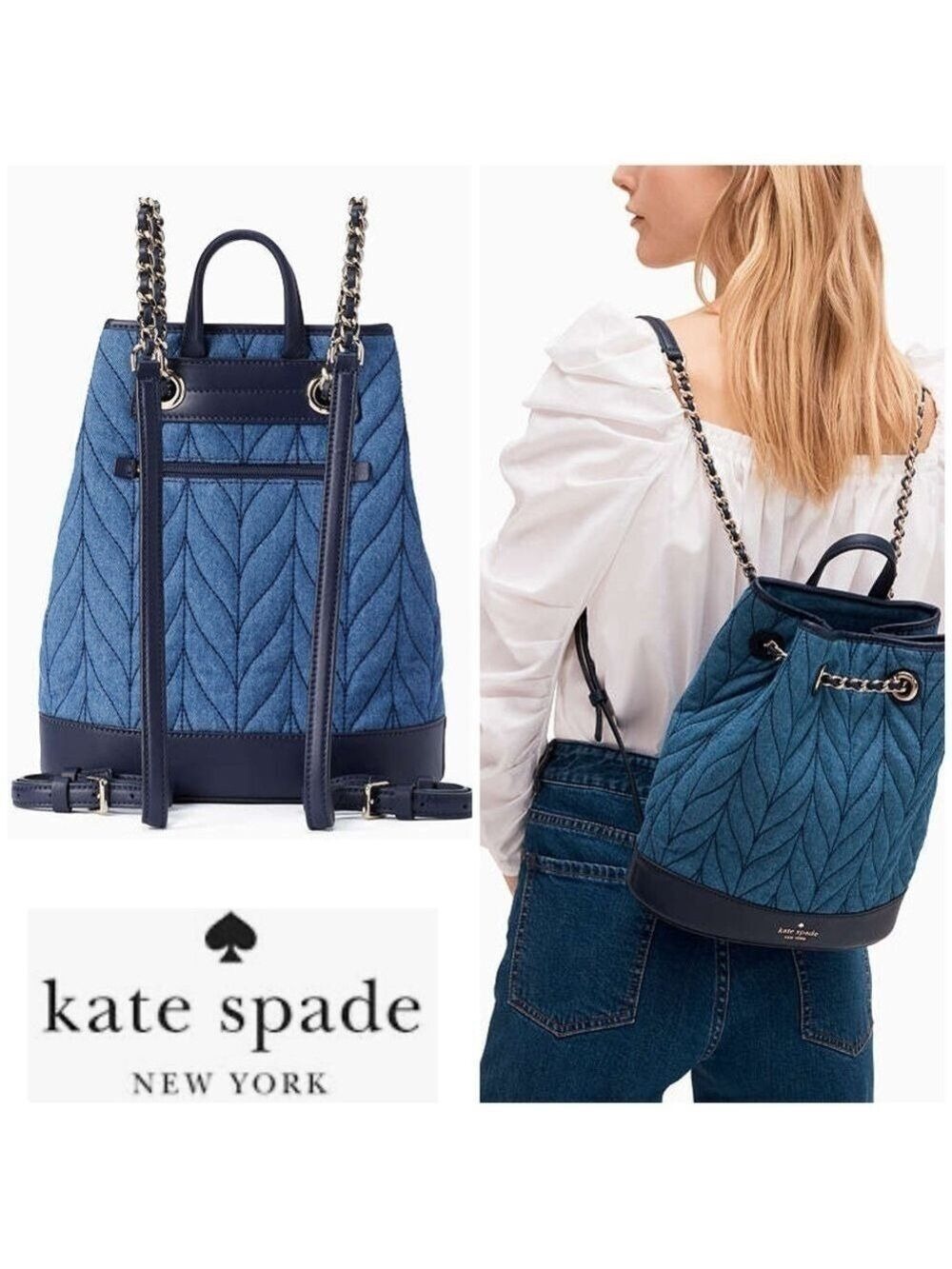 Kate Spade Briar Lane Quilted Denim Bucket Backpack
